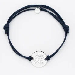 Bracelet Papa personnalisé cordon doublé médaille gravée argent 2 trous 20 mm