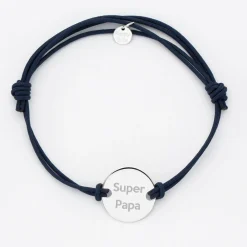 Bracelet Papa personnalisé cordon doublé médaille gravée argent 2 trous 20 mm