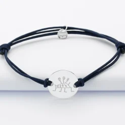Bracelet Papa personnalisé cordon doublé médaille gravée argent 2 trous 20 mm