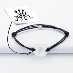 Bracelet Papa personnalisé cordon doublé médaille gravée argent 2 trous 20 mm