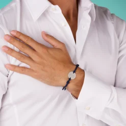 Bracelet Papa personnalisé cordon doublé médaille gravée argent 2 trous 20 mm