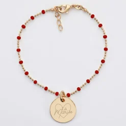 Bracelet perles colorées Mariée personnalisé médaille gravée plaqué or 15 mm