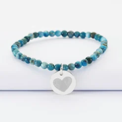 Bracelet perles élastique personnalisé médaille gravée argent ronde 15 mm