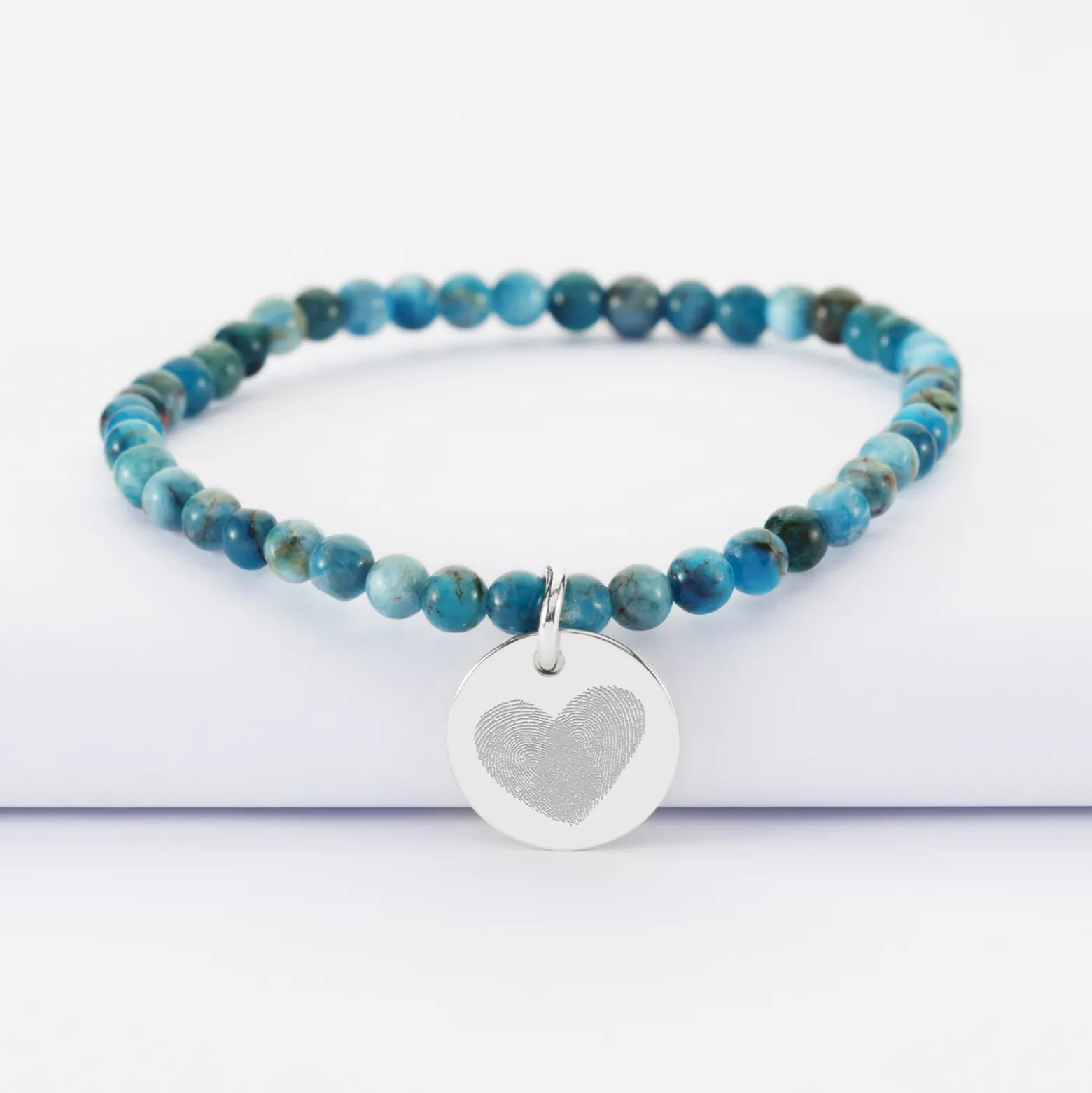Bracelet perles élastique personnalisé médaille gravée argent ronde 15 mm