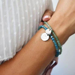 Bracelet perles élastique personnalisé médaille gravée argent ronde 15 mm