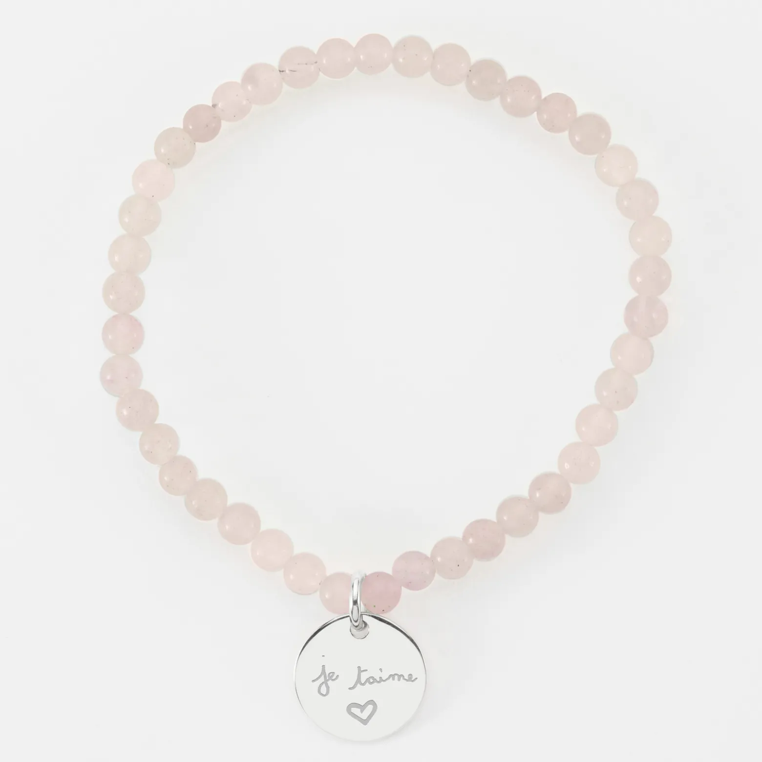 Bracelet perles élastique personnalisé médaille gravée argent ronde 15 mm