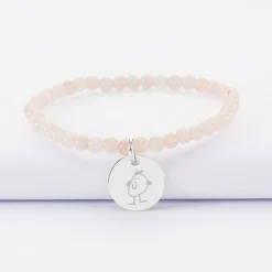 Bracelet perles élastique personnalisé médaille gravée argent ronde 15 mm