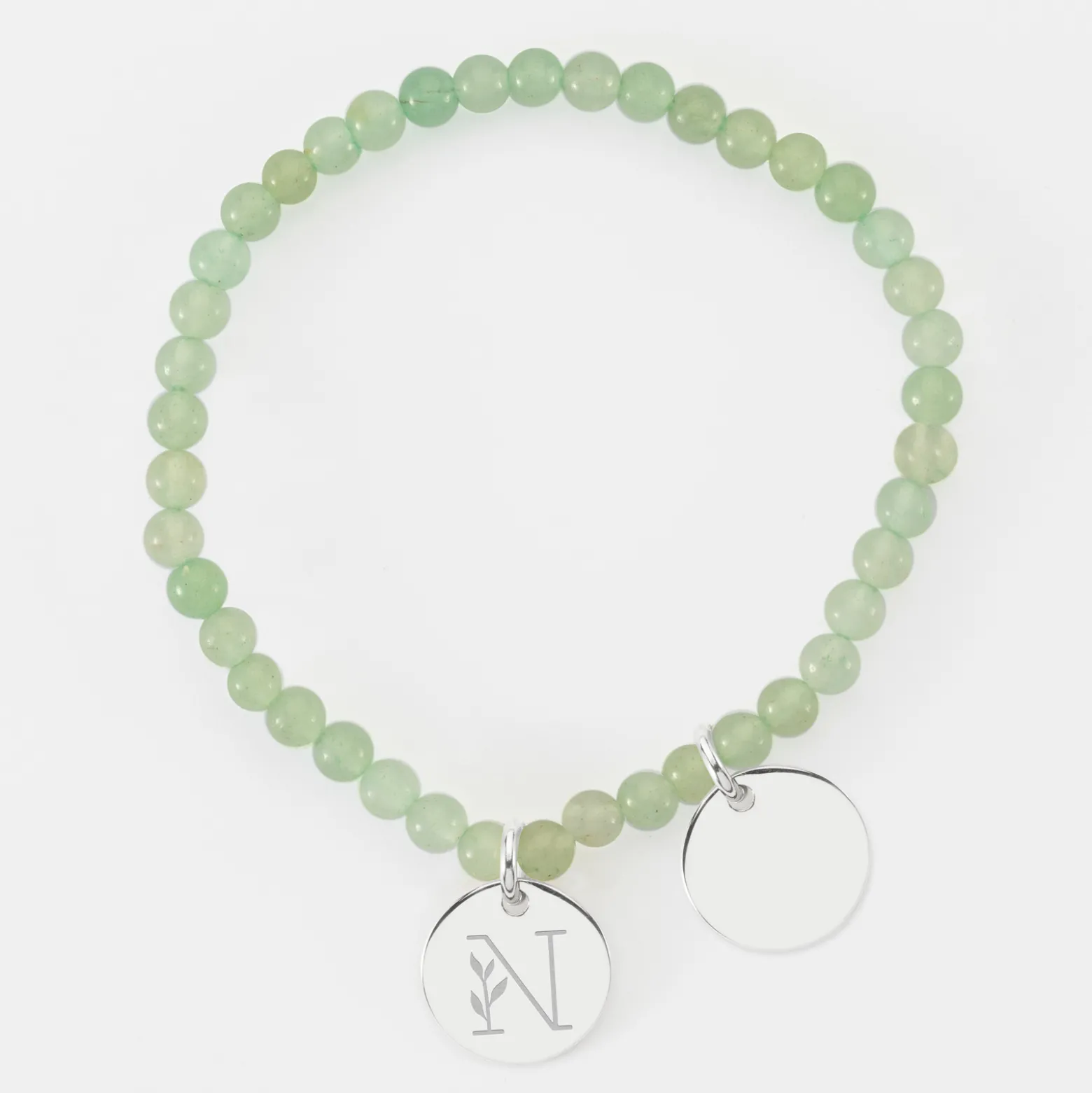 Bracelet perles élastique personnalisé médaille gravée argent ronde 15 mm