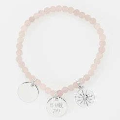 Bracelet perles élastique personnalisé médaille gravée argent ronde 15 mm