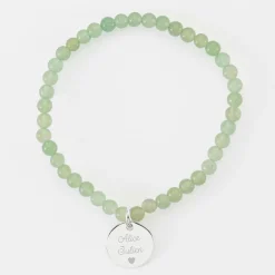 Bracelet perles élastique personnalisé médaille gravée argent ronde 15 mm