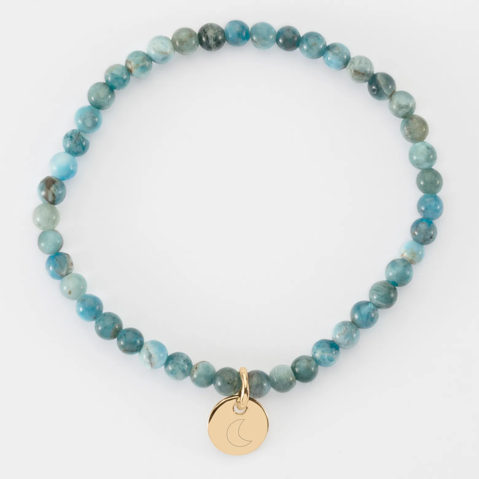 Bracelet perles élastique personnalisé médaille gravée plaqué or ronde 10 mm