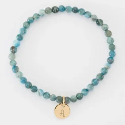 Bracelet perles élastique personnalisé médaille gravée plaqué or ronde 10 mm