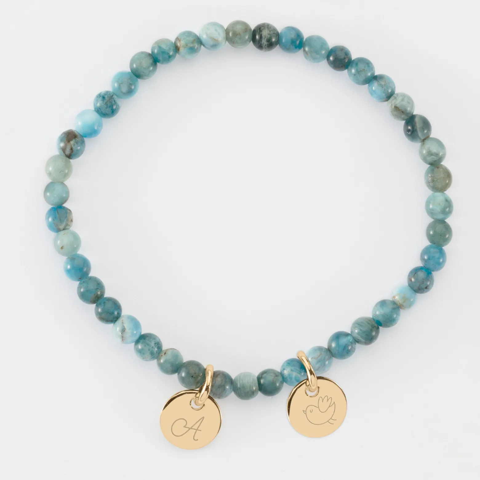 Bracelet perles élastique personnalisé médaille gravée plaqué or ronde 10 mm