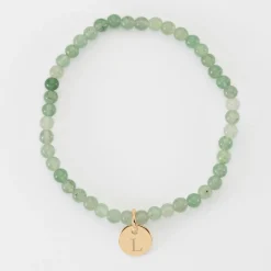 Bracelet perles élastique personnalisé médaille gravée plaqué or ronde 10 mm