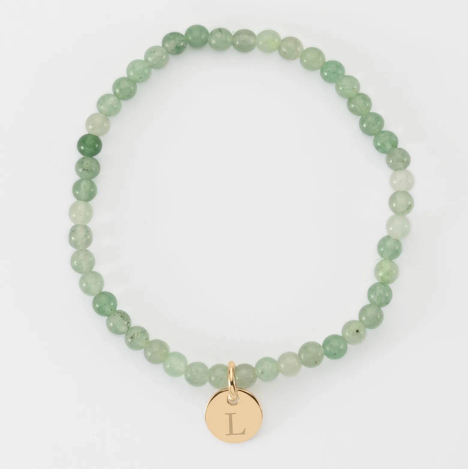 Bracelet perles élastique personnalisé médaille gravée plaqué or ronde 10 mm