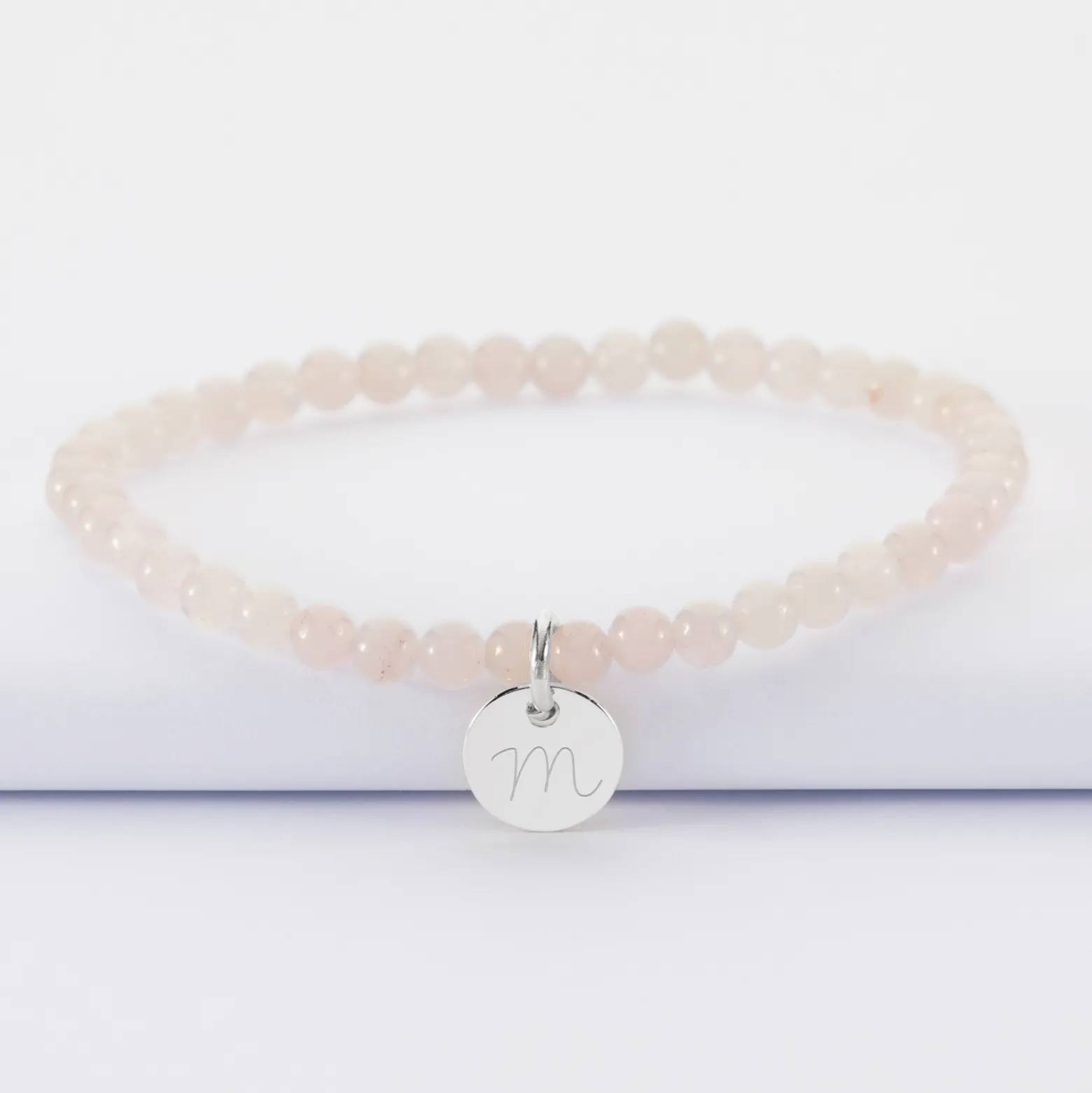 Bracelet perles élastique personnalisé médaille gravée argent ronde 10 mm