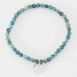 Bracelet perles élastique personnalisé médaille gravée argent ronde 10 mm