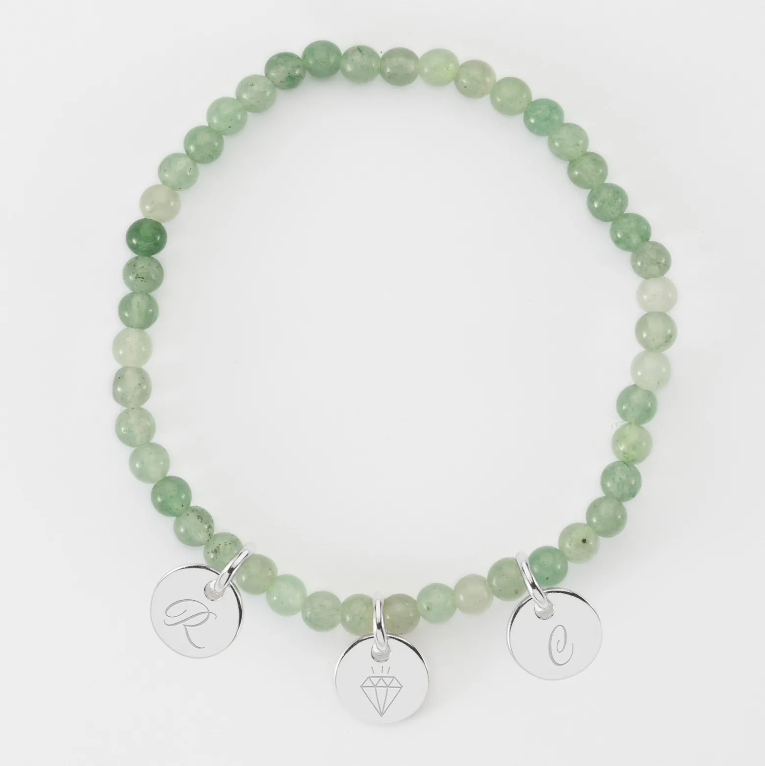 Bracelet perles élastique personnalisé médaille gravée argent ronde 10 mm