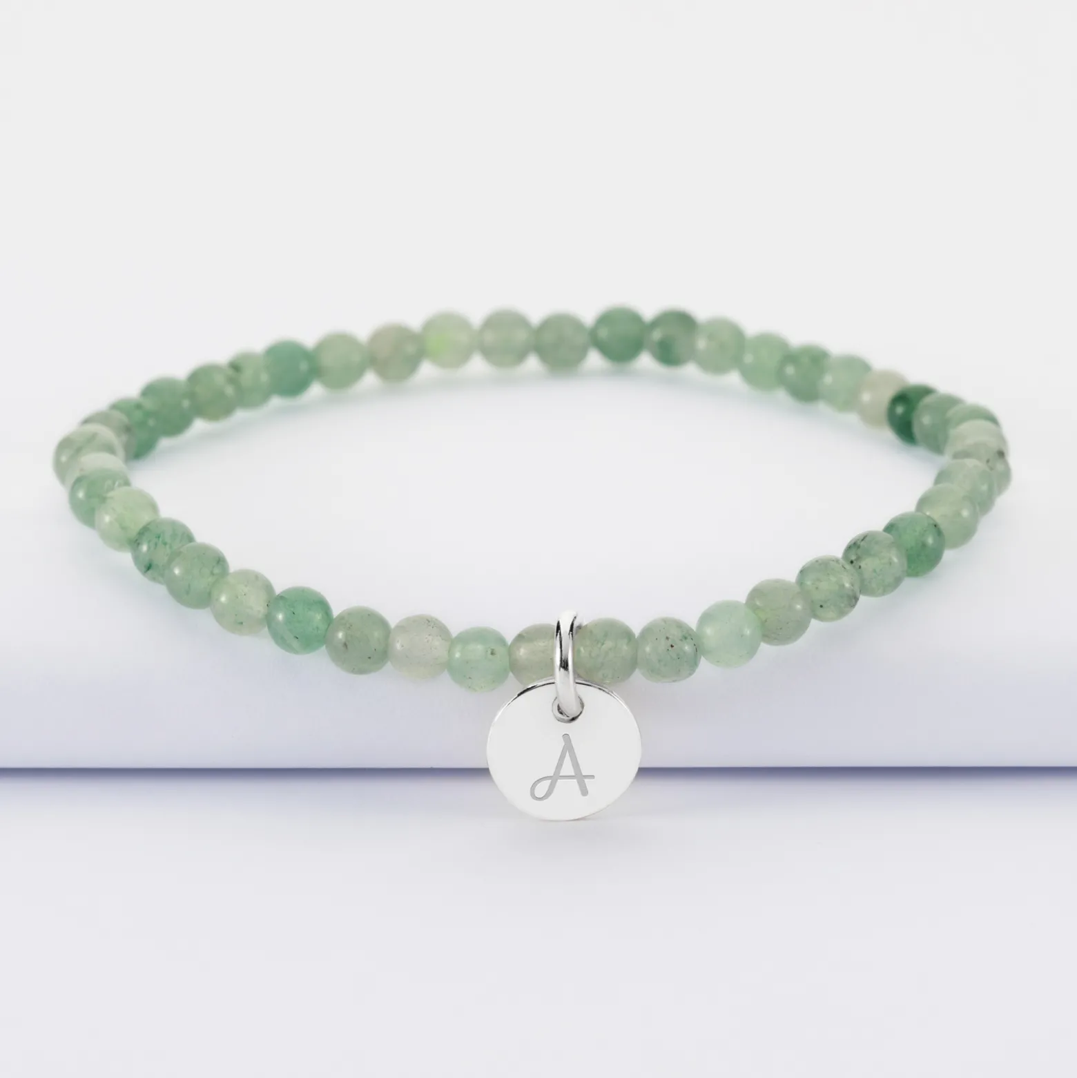 Bracelet perles élastique personnalisé médaille gravée argent ronde 10 mm