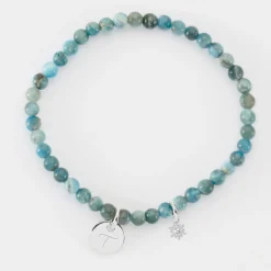 Bracelet perles élastique personnalisé médaille gravée argent ronde 10 mm