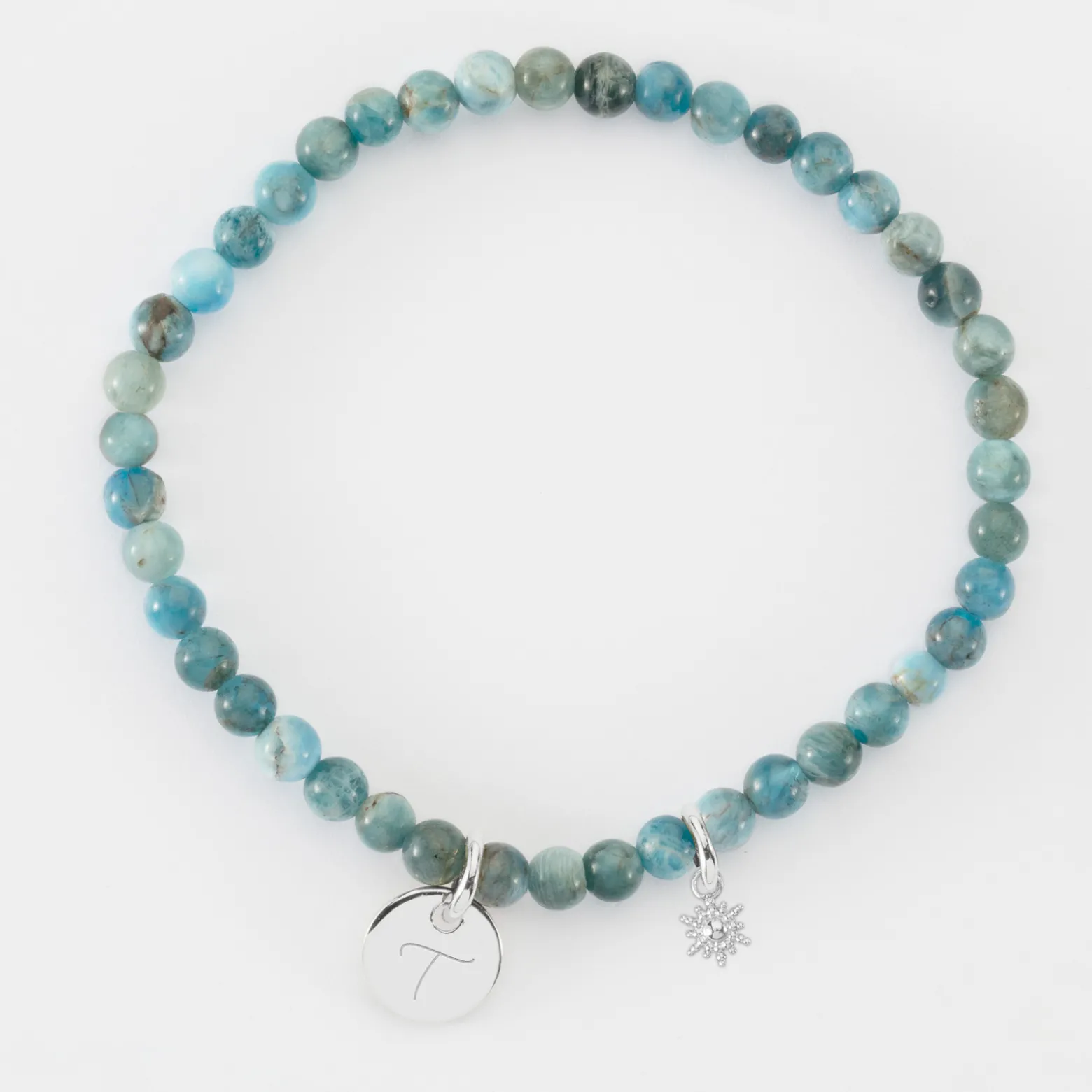 Bracelet perles élastique personnalisé médaille gravée argent ronde 10 mm