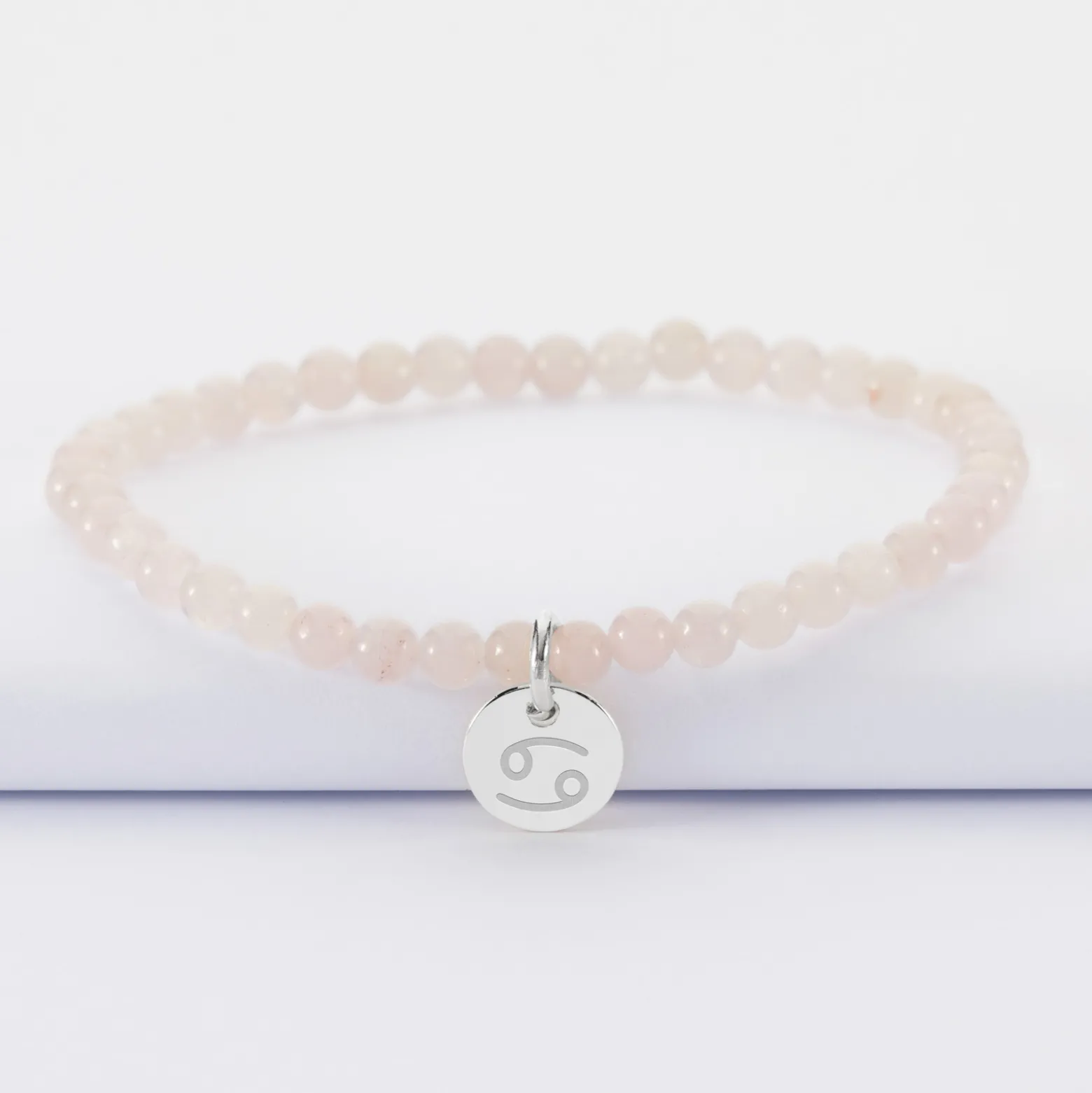 Bracelet perles élastique personnalisé médaille gravée argent ronde 10 mm