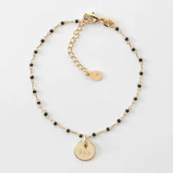 Bracelet perles Miyuki colorées personnalisé médaille gravée plaqué or 10 mm