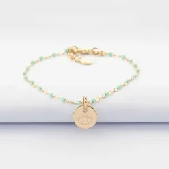 Bracelet perles Miyuki colorées personnalisé médaille gravée plaqué or 10 mm