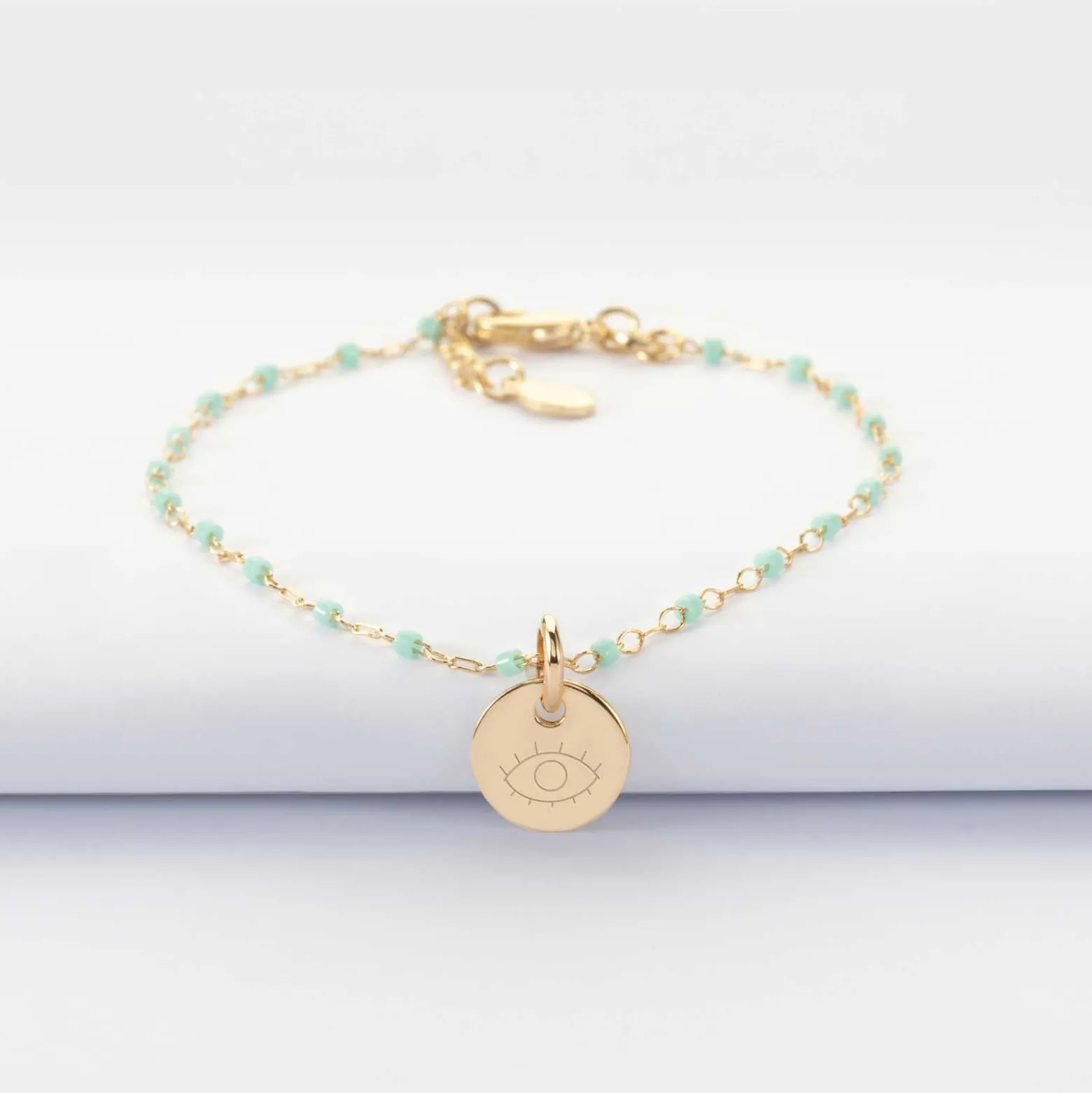 Bracelet perles Miyuki colorées personnalisé médaille gravée plaqué or 10 mm