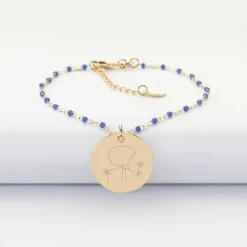 Bracelet perles Miyuki colorées personnalisé médaille gravée plaqué or 19 mm