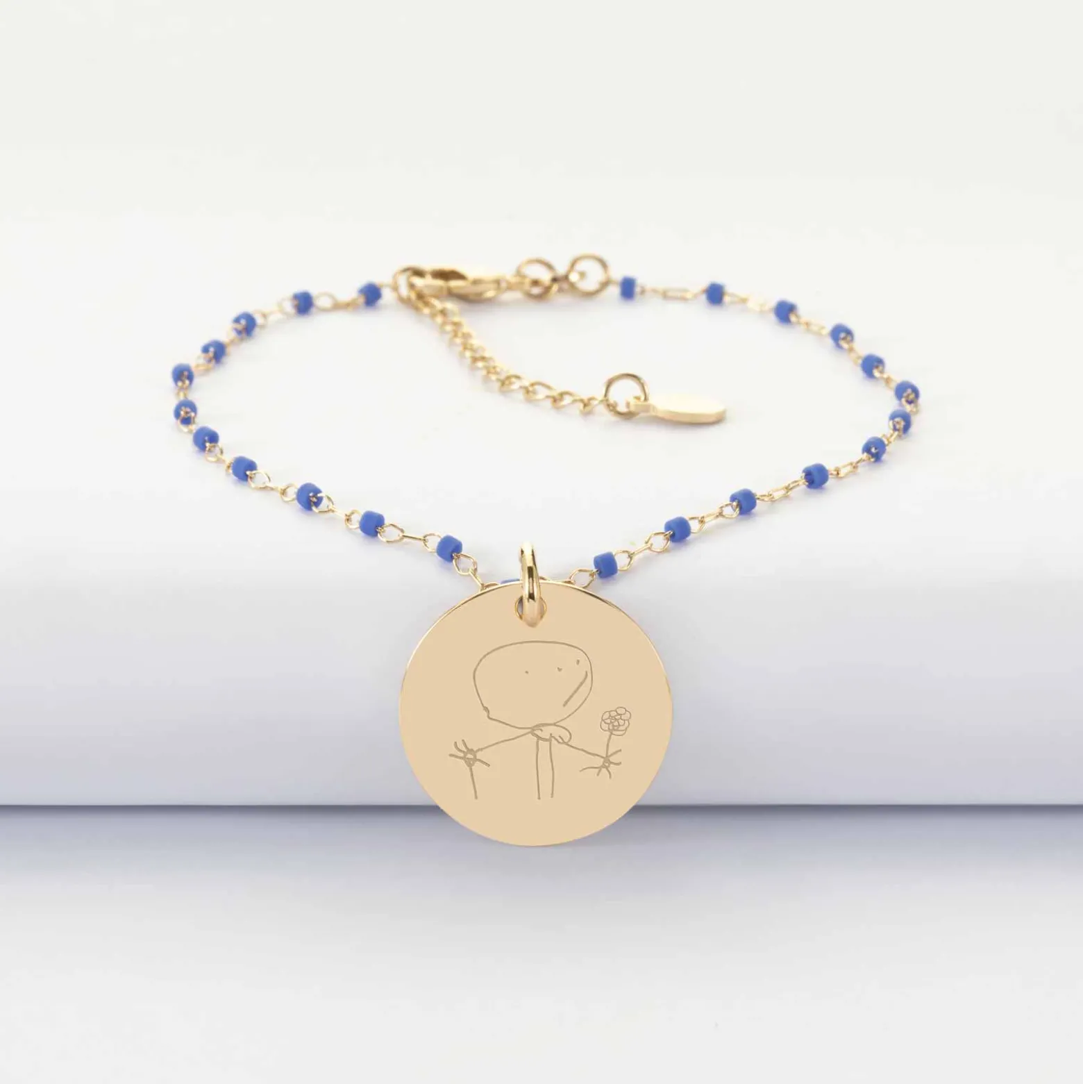 Bracelet perles Miyuki colorées personnalisé médaille gravée plaqué or 19 mm