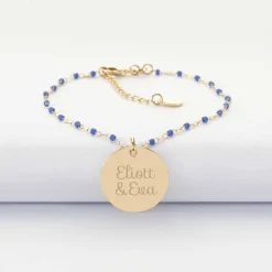 Bracelet perles Miyuki colorées personnalisé médaille gravée plaqué or 19 mm