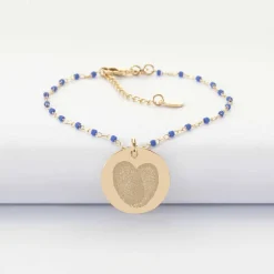 Bracelet perles Miyuki colorées personnalisé médaille gravée plaqué or 19 mm