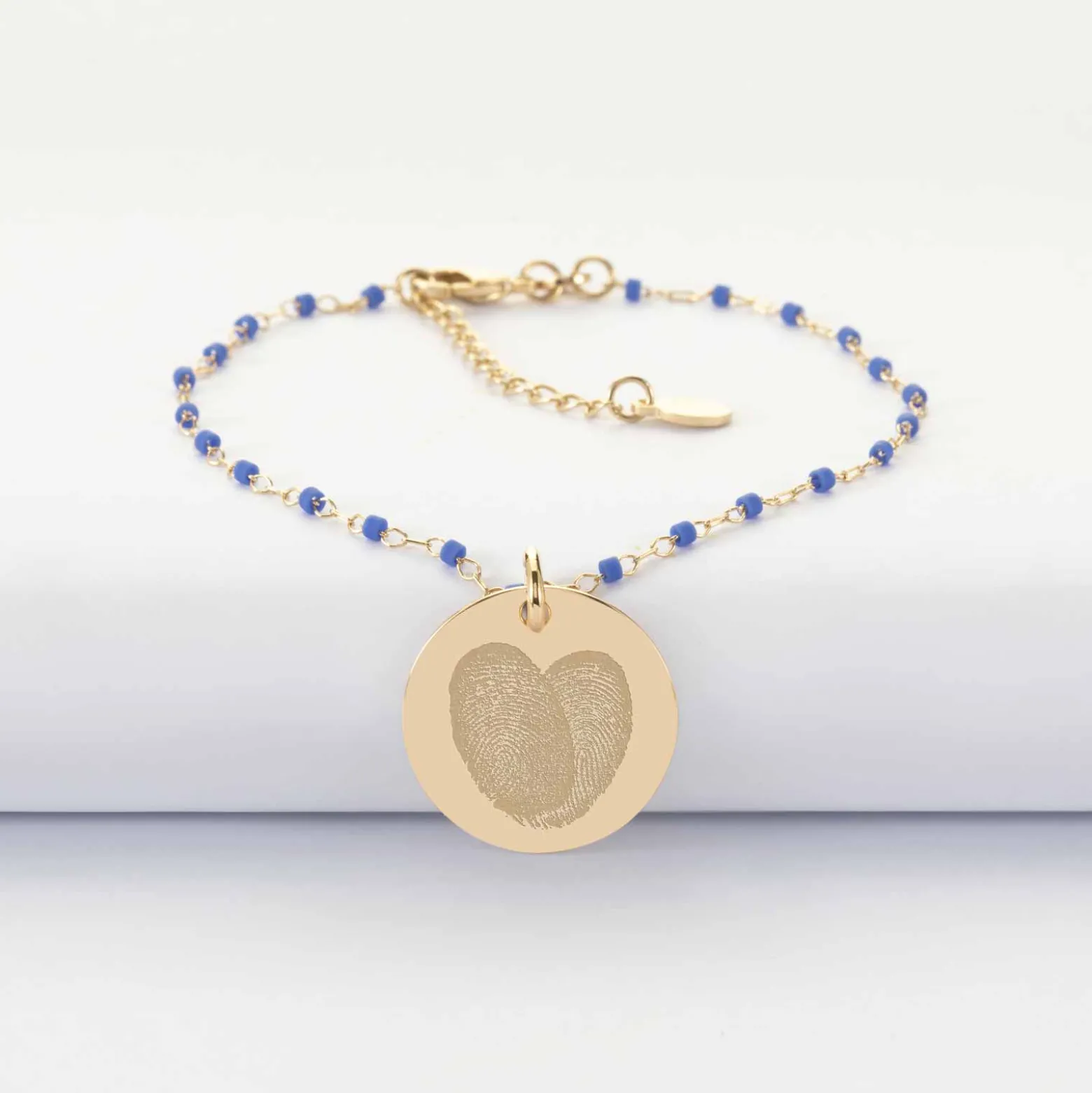 Bracelet perles Miyuki colorées personnalisé médaille gravée plaqué or 19 mm