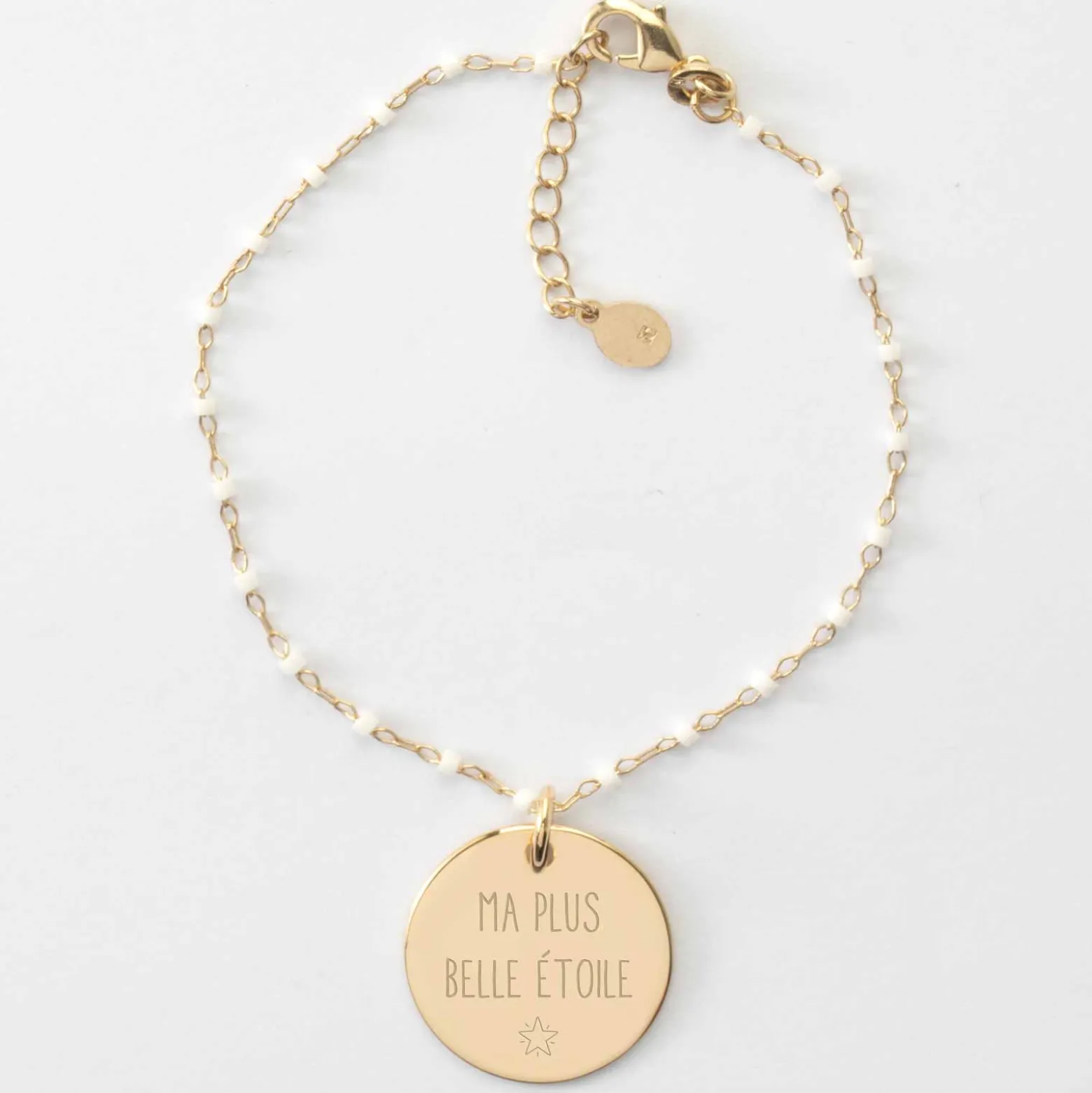Bracelet perles Miyuki colorées personnalisé médaille gravée plaqué or 19 mm