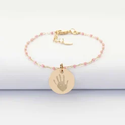 Bracelet perles Miyuki colorées personnalisé médaille gravée plaqué or 15 mm