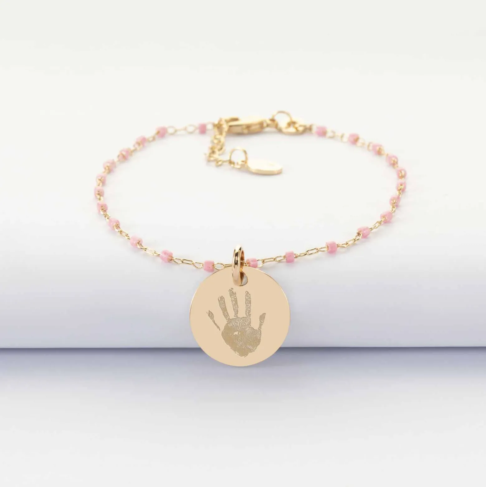 Bracelet perles Miyuki colorées personnalisé médaille gravée plaqué or 15 mm