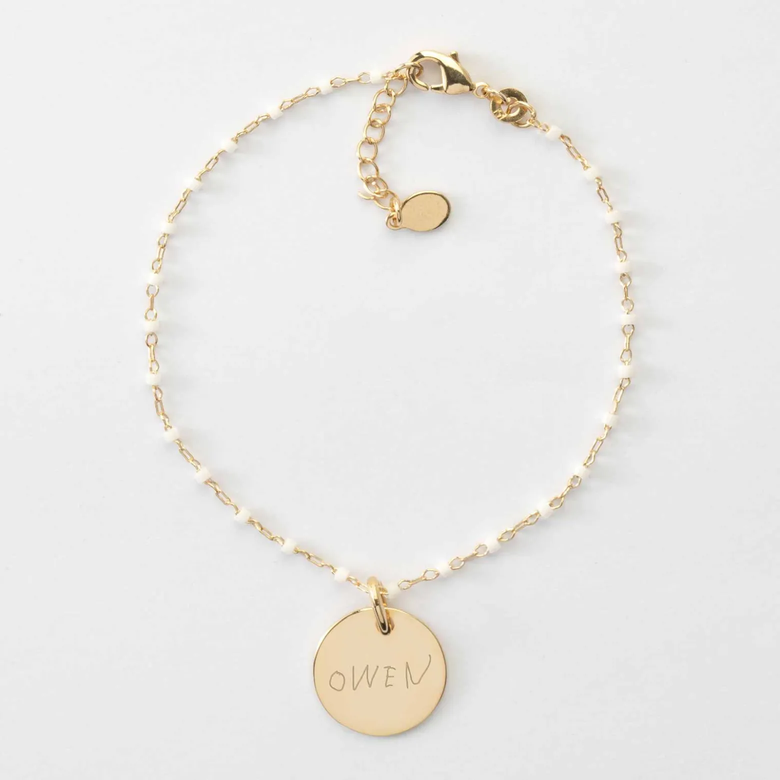 Bracelet perles Miyuki colorées personnalisé médaille gravée plaqué or 15 mm