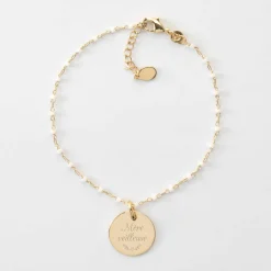 Bracelet perles Miyuki colorées personnalisé médaille gravée plaqué or 15 mm