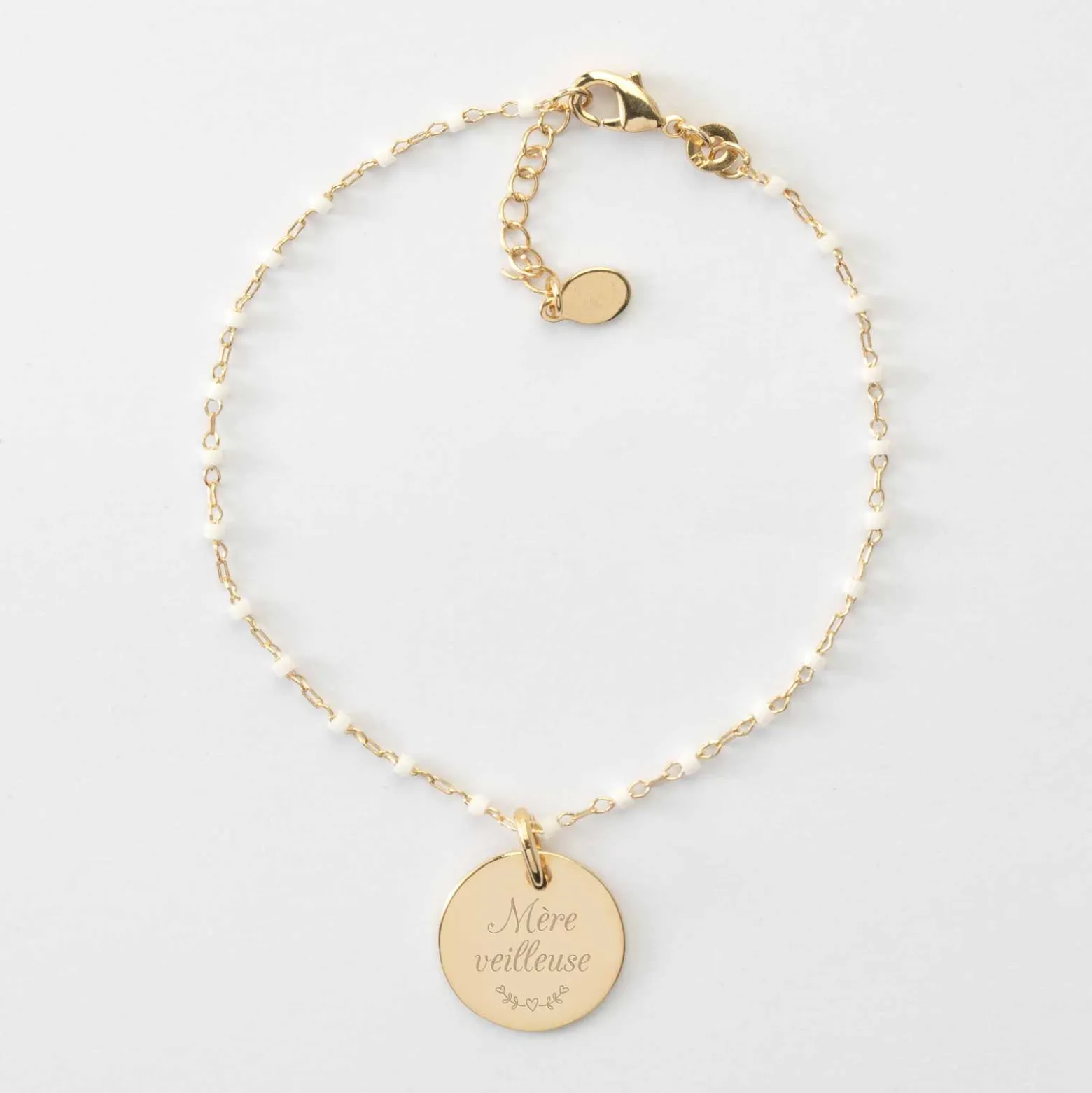 Bracelet perles Miyuki colorées personnalisé médaille gravée plaqué or 15 mm