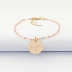 Bracelet perles Miyuki colorées personnalisé médaille gravée plaqué or 15 mm