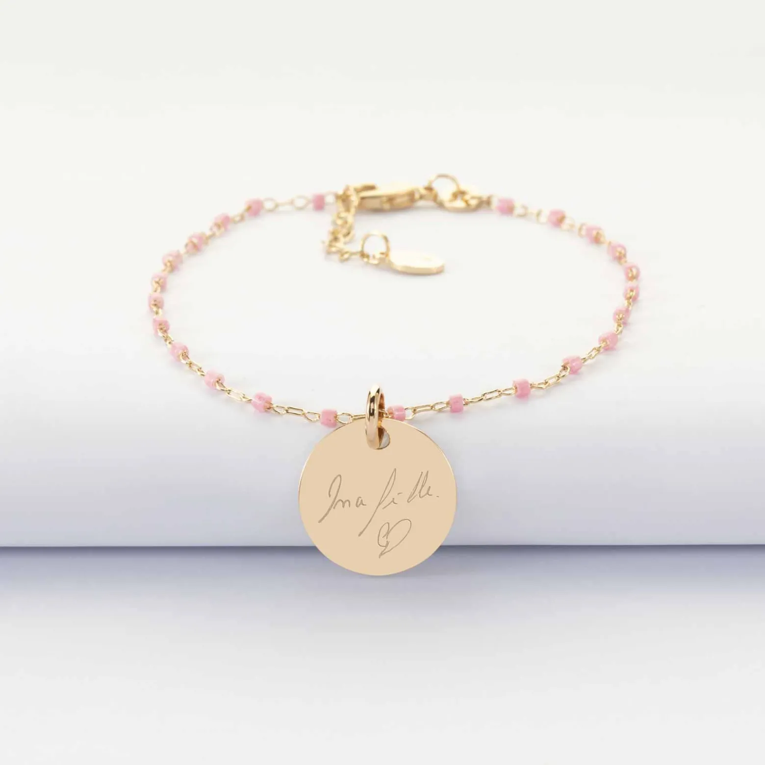 Bracelet perles Miyuki colorées personnalisé médaille gravée plaqué or 15 mm