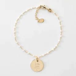 Bracelet perles Miyuki colorées personnalisé médaille gravée plaqué or 15 mm