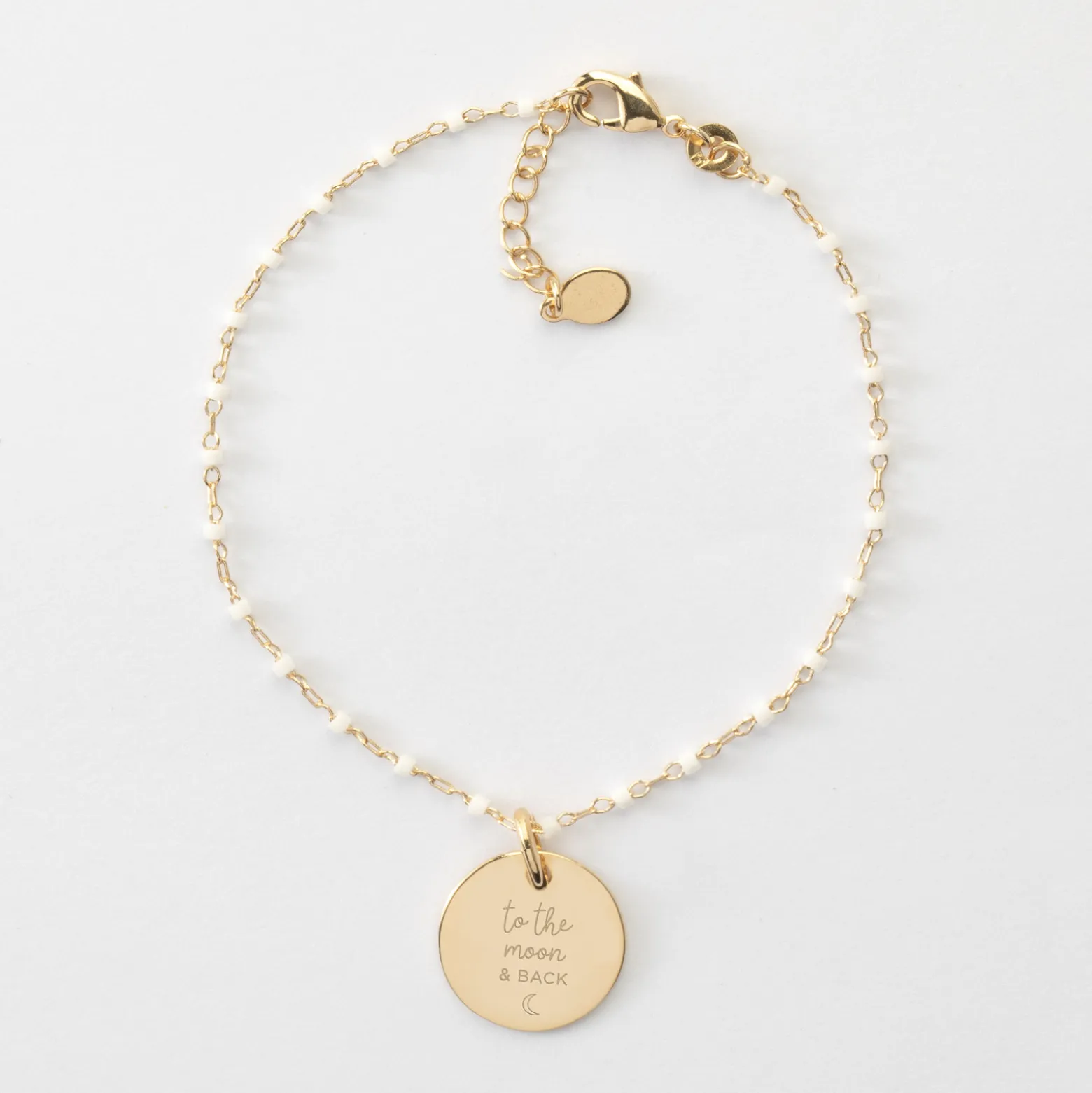Bracelet perles Miyuki colorées personnalisé médaille gravée plaqué or 15 mm