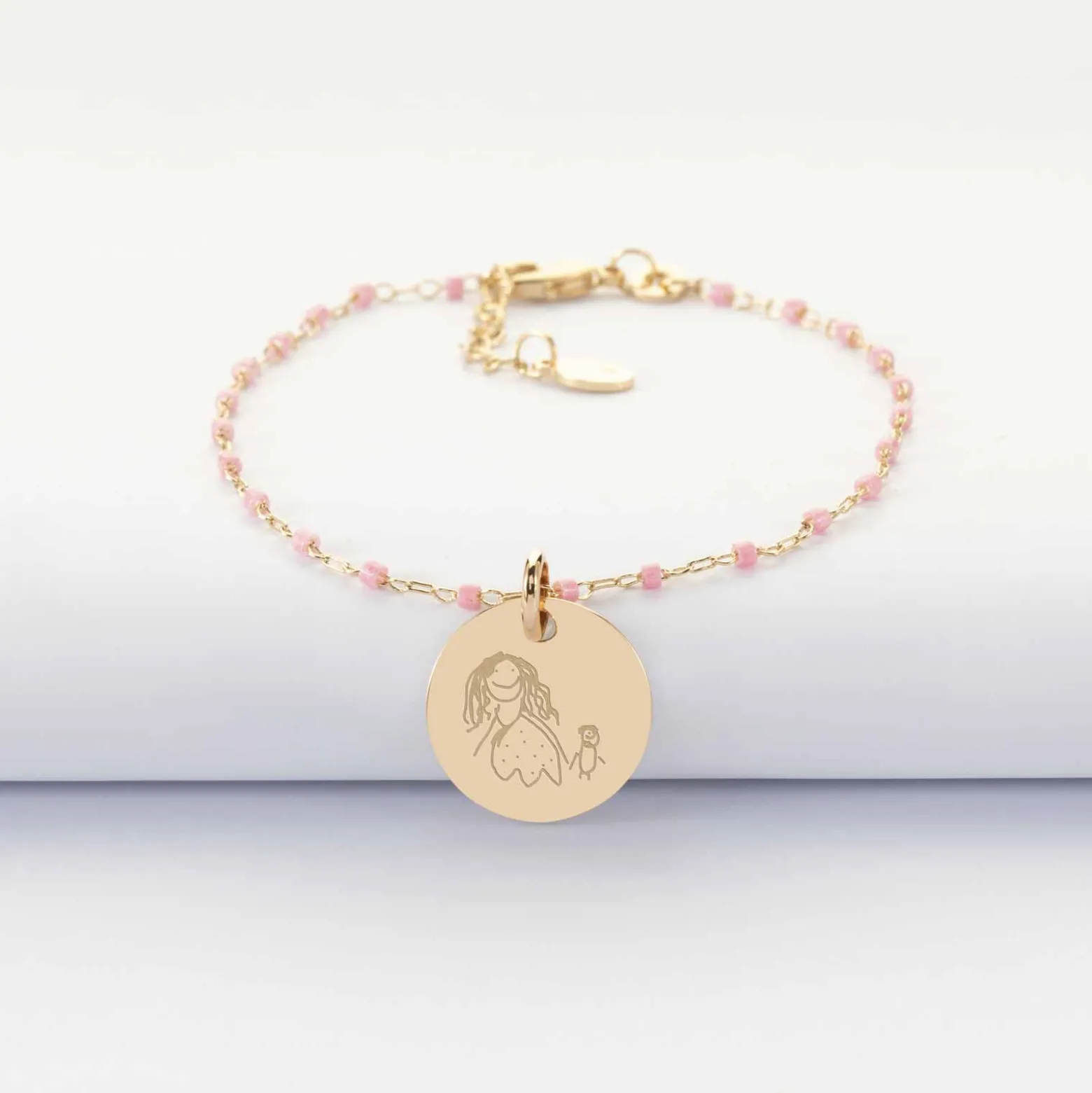 Bracelet perles Miyuki colorées personnalisé médaille gravée plaqué or 15 mm
