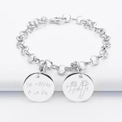 Bracelet personnalisé 2 charms gravés argent 17mm