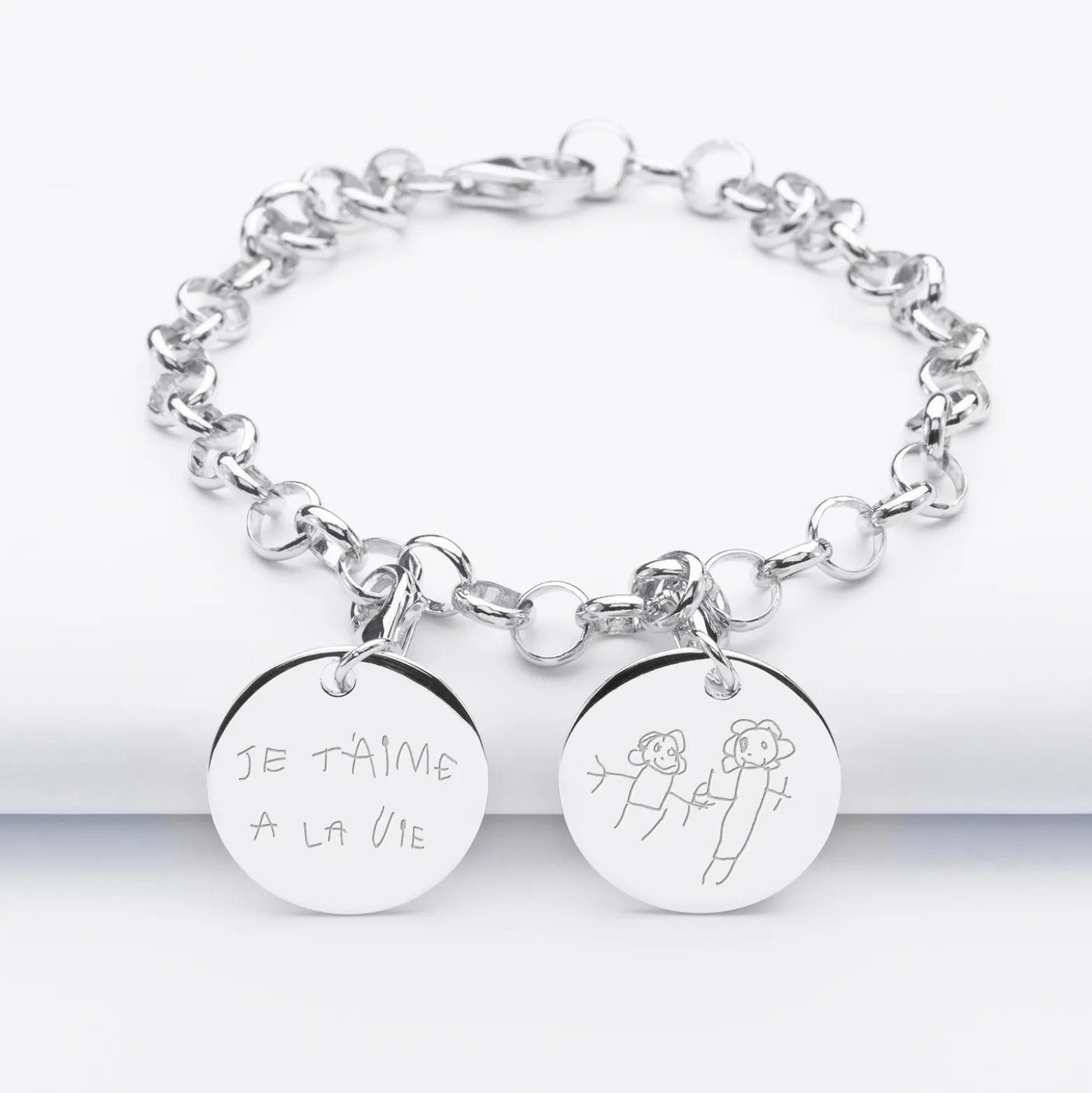 Bracelet personnalisé 2 charms gravés argent 17mm