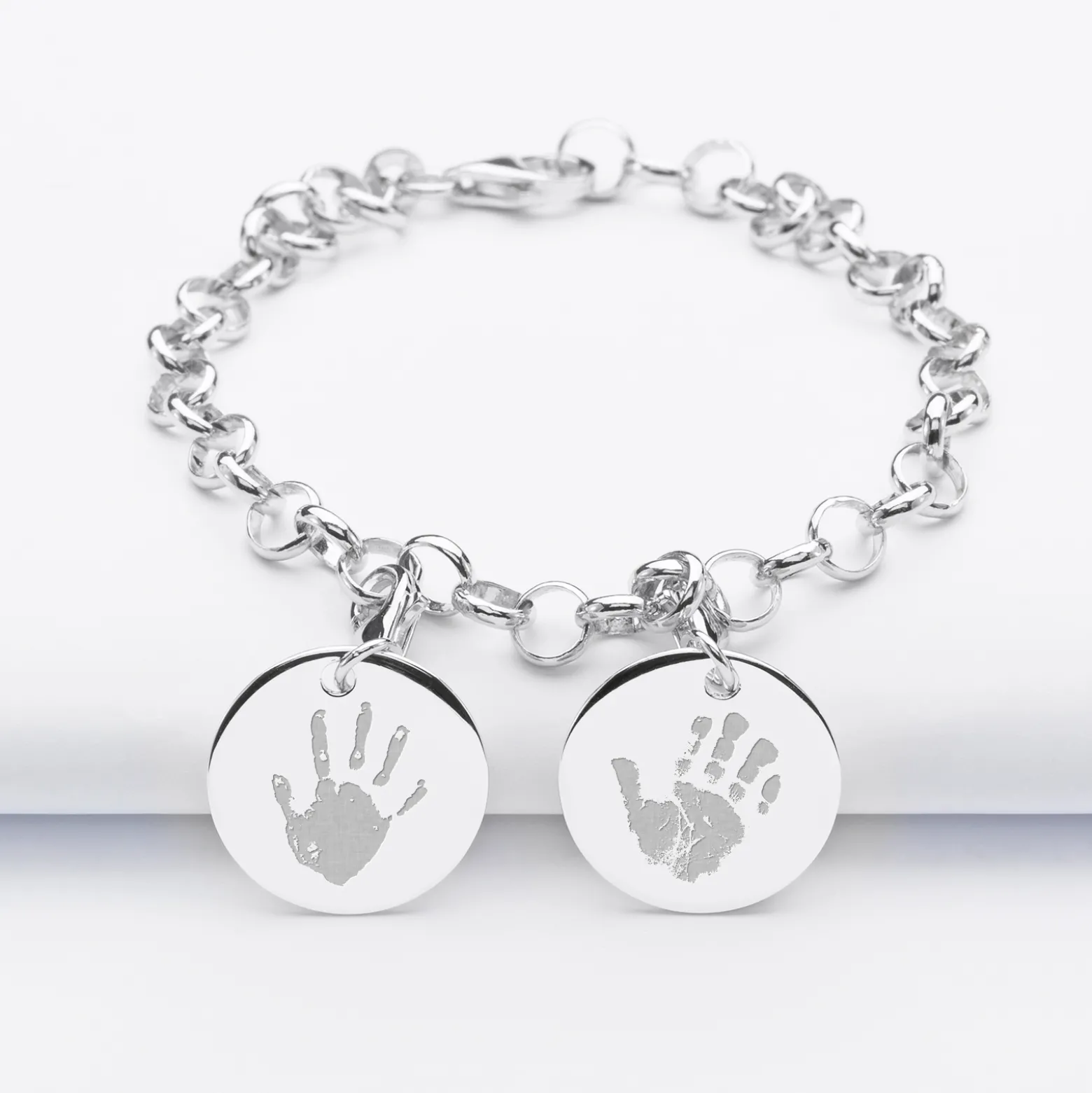 Bracelet personnalisé 2 charms gravés argent 17mm