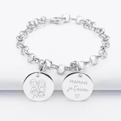 Bracelet personnalisé 2 charms gravés argent 17mm