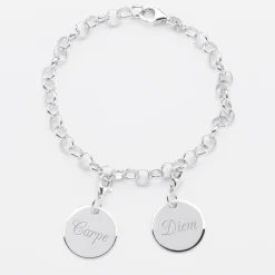 Bracelet personnalisé 2 charms gravés argent 17mm